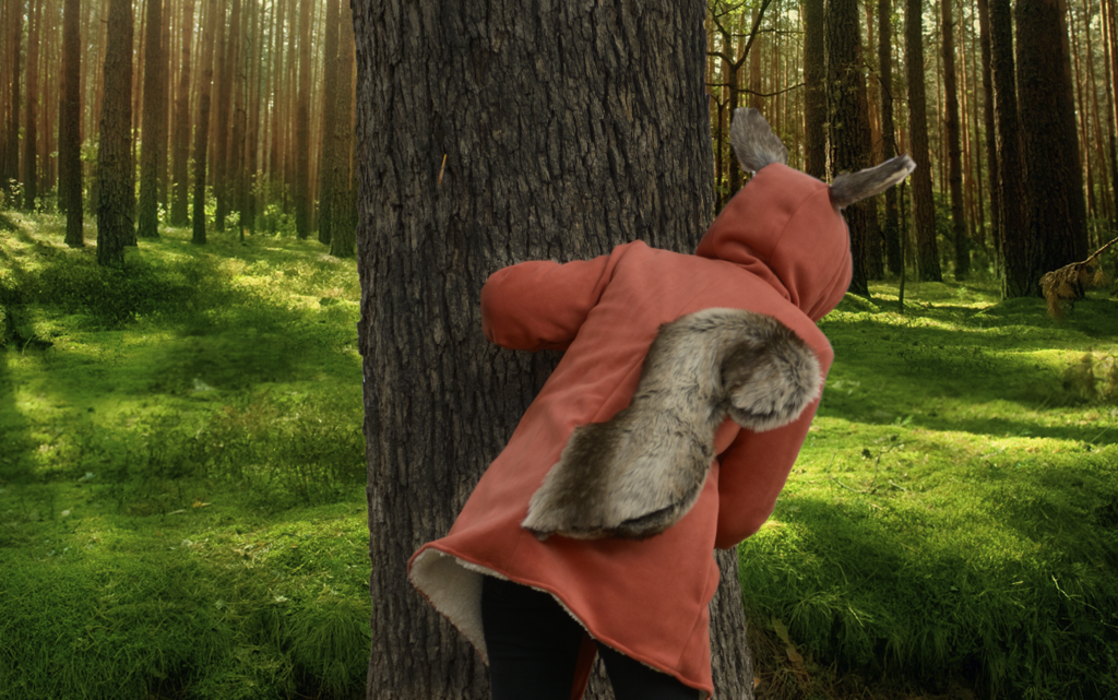 A Girl wearing a custom squirrel coat