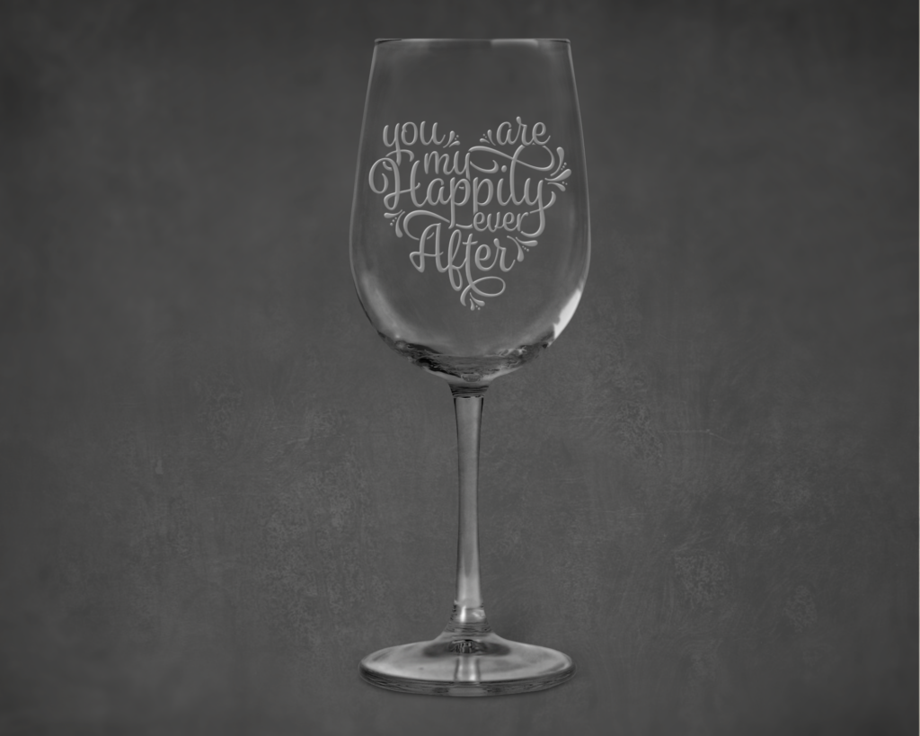 Mockup of a wedding wine glass saying you are my happily ever after