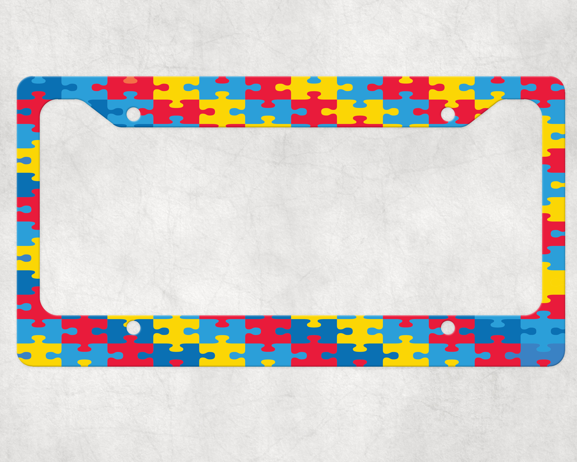 Puzzle piece pattern license plate frame mock up