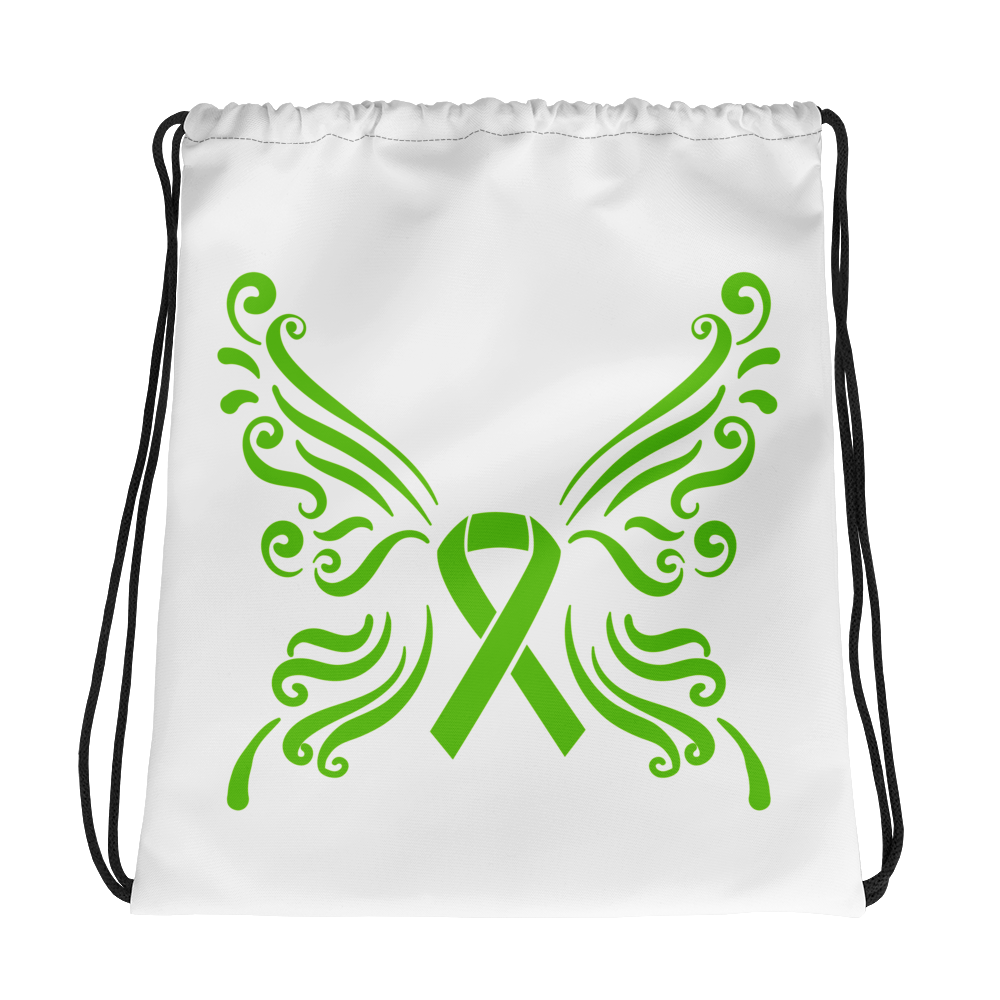 Green Winged Awareness Ribbon drawstring Bag