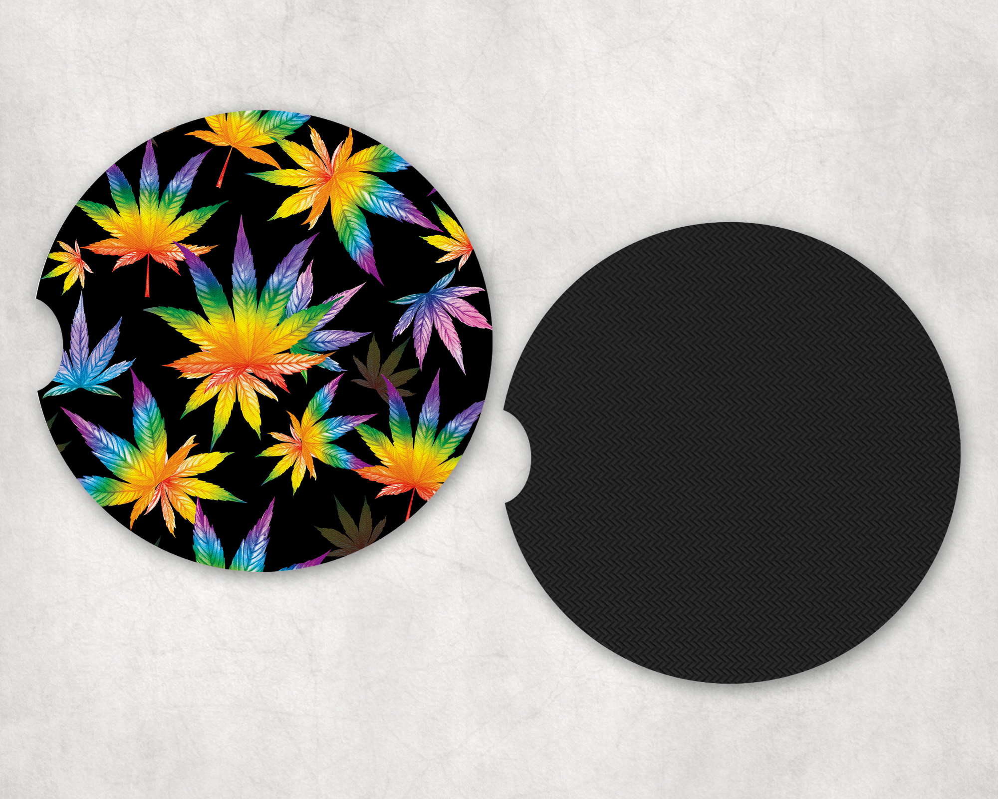 rainbow cannabis car coaster