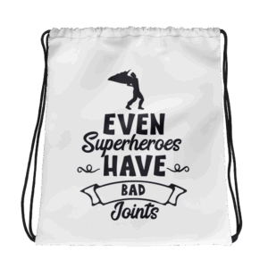 even superheroes have bad joints drawstring bag