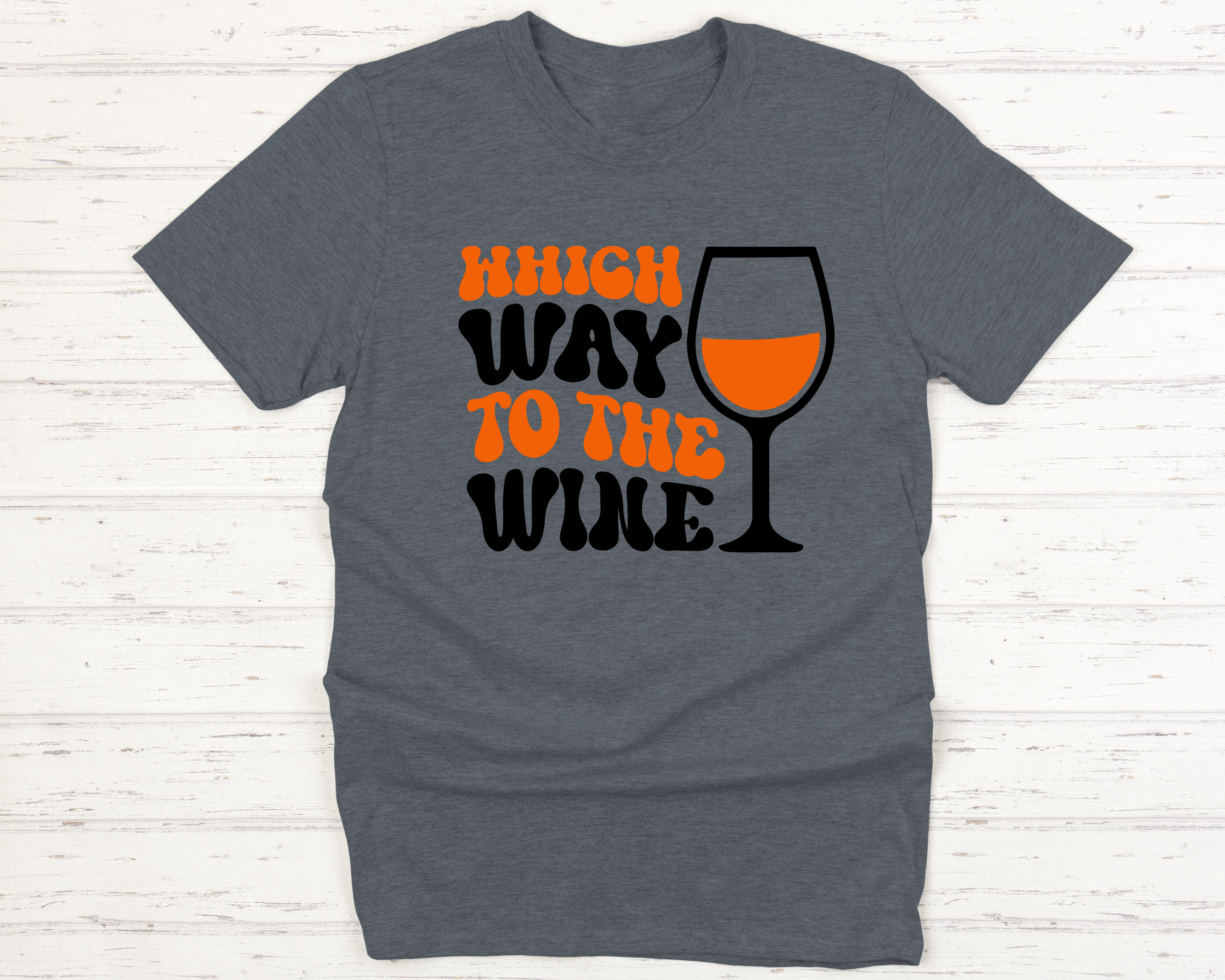 Flat tshirt with Which way to the wine print