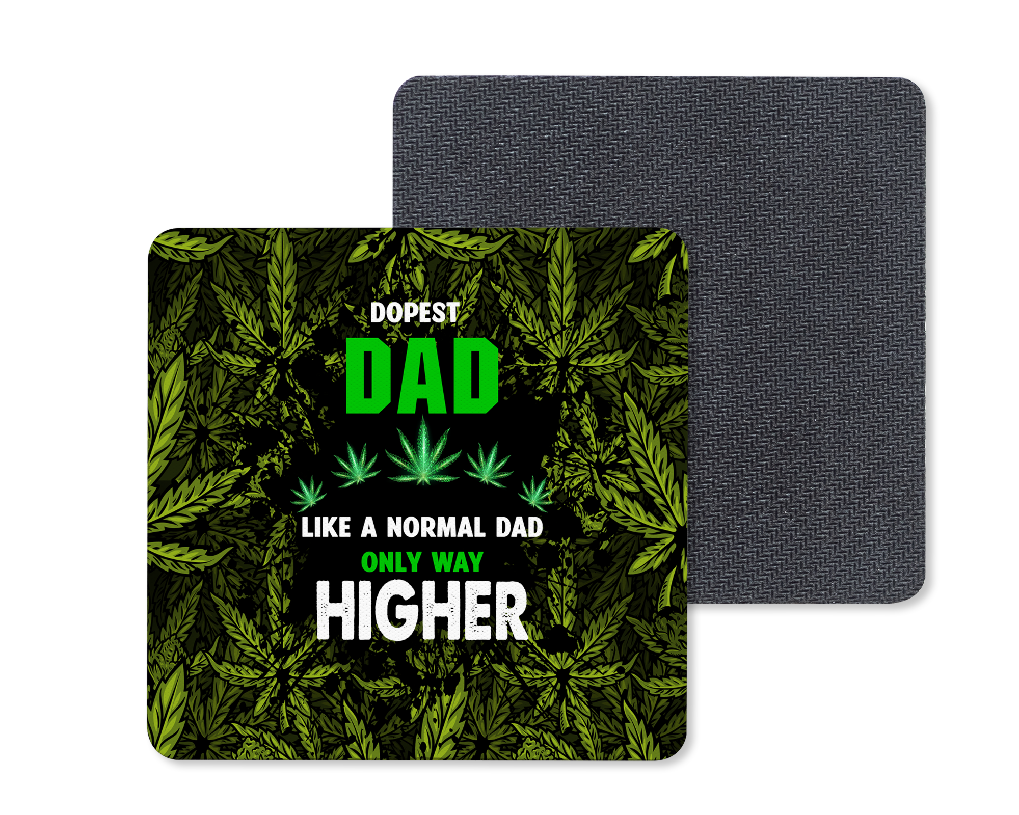 polyester dopest dad square coaster and back