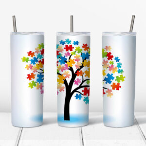 Puzzle Piece Tree Stainless Steel Tumbler Mockup