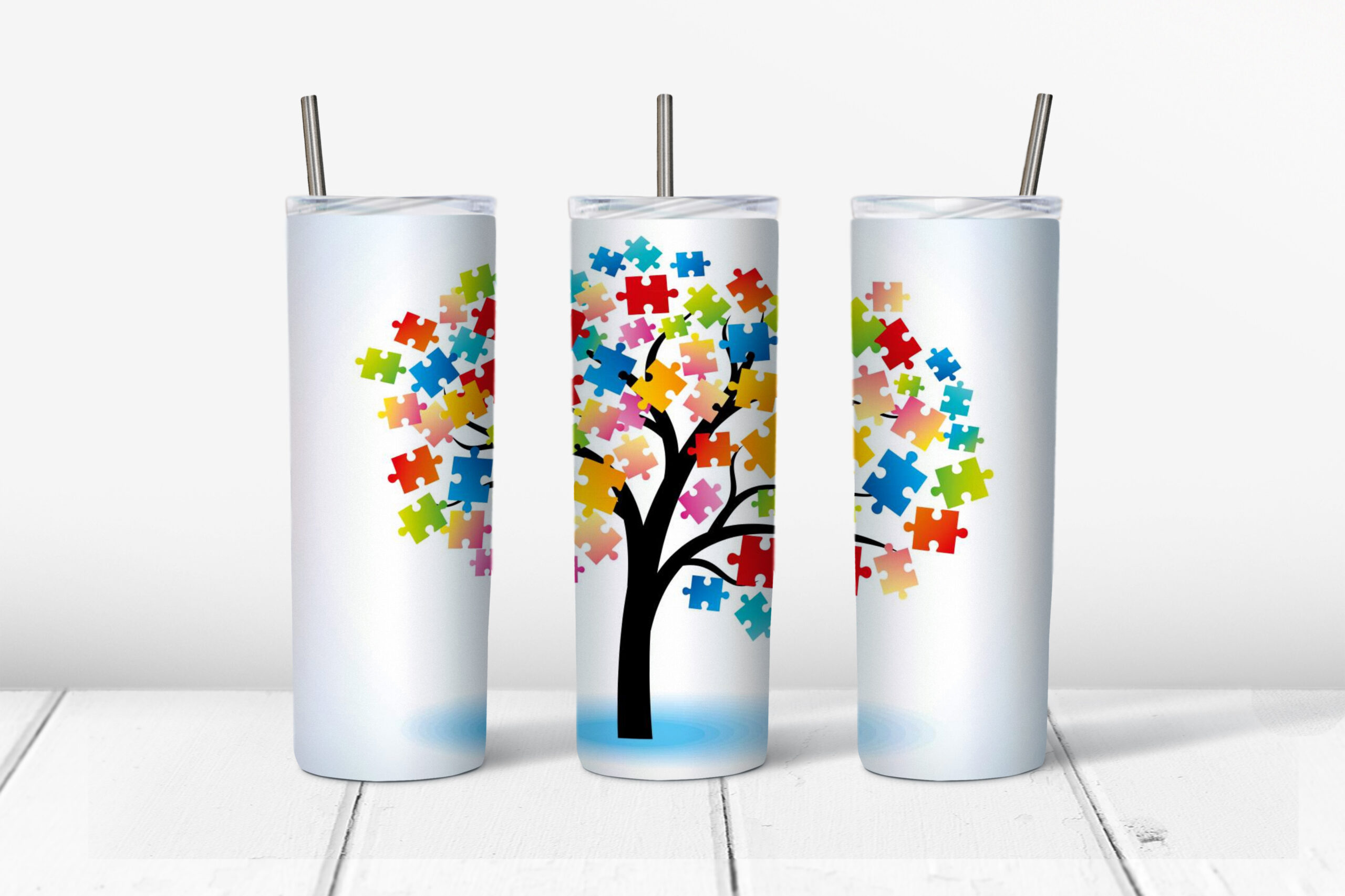 Puzzle Piece Tree Stainless Steel Tumbler Mockup