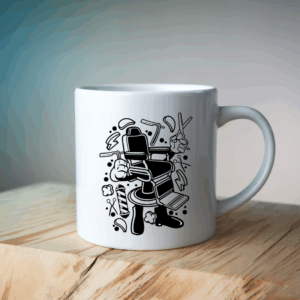 barber chair guy mug mockup