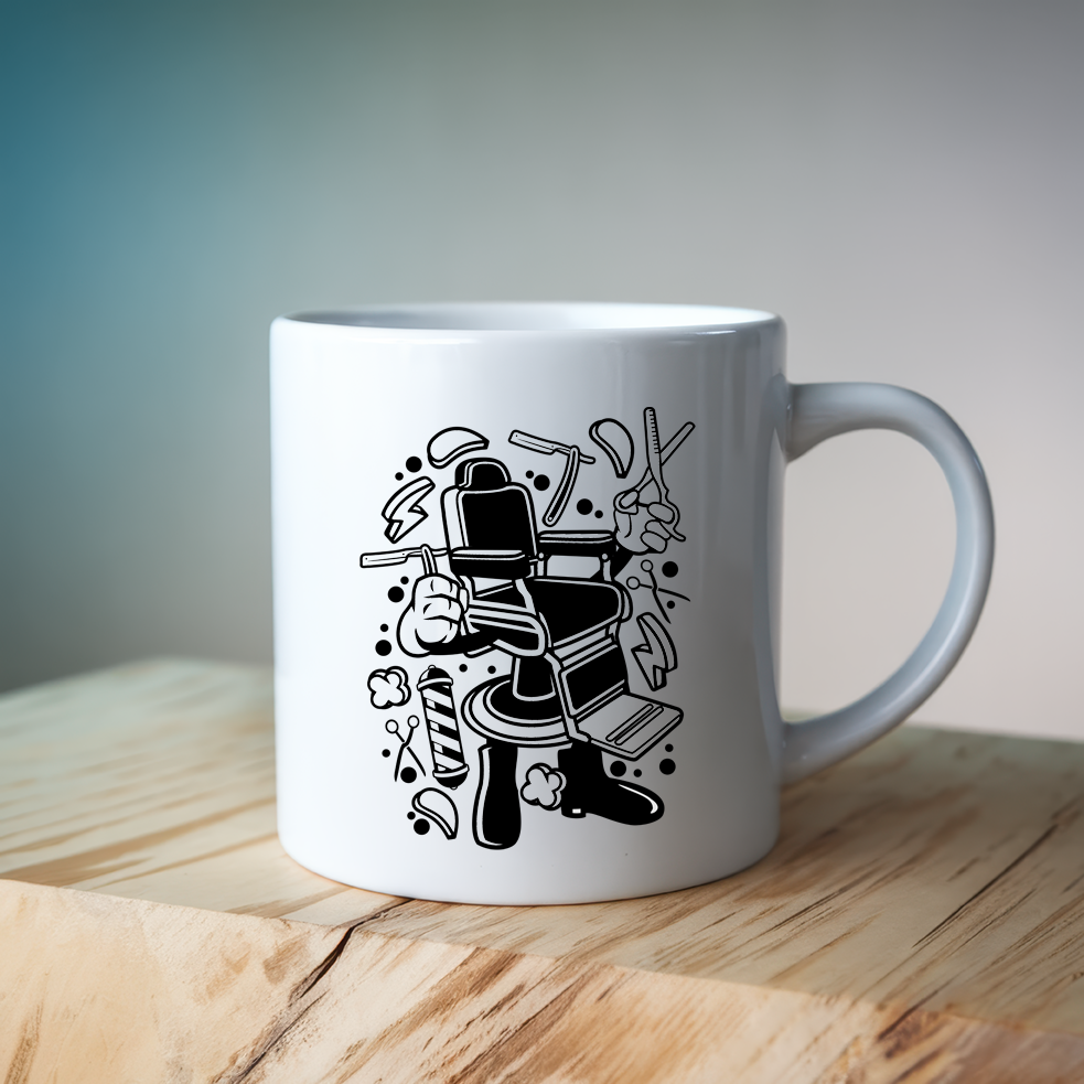 barber chair guy mug mockup
