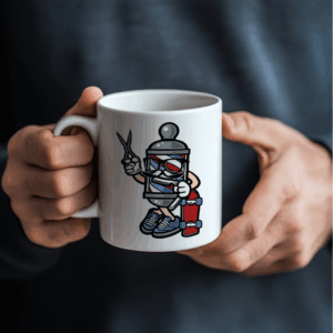 barber pole guy mug mockup