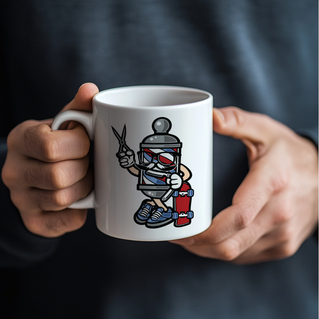 barber pole guy mug mockup