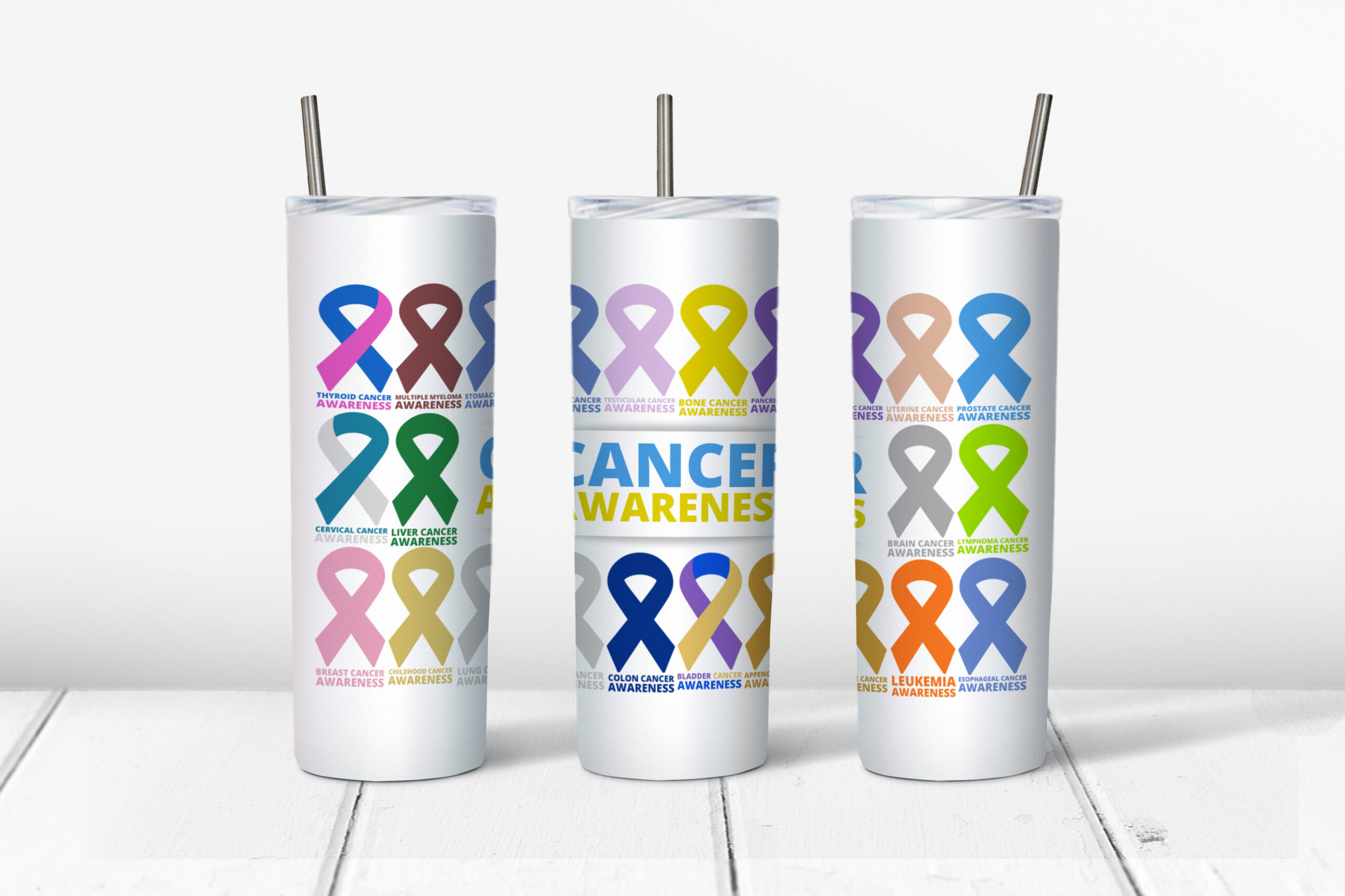 Cancer Awareness Ribbon Stainless Steel Tumbler Mockup