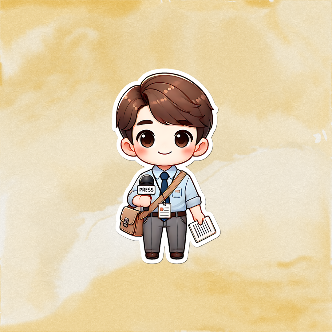 Chibi Reporter Sticker Mockup