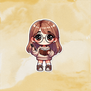 Female Chibi Writer Sticker Mockup