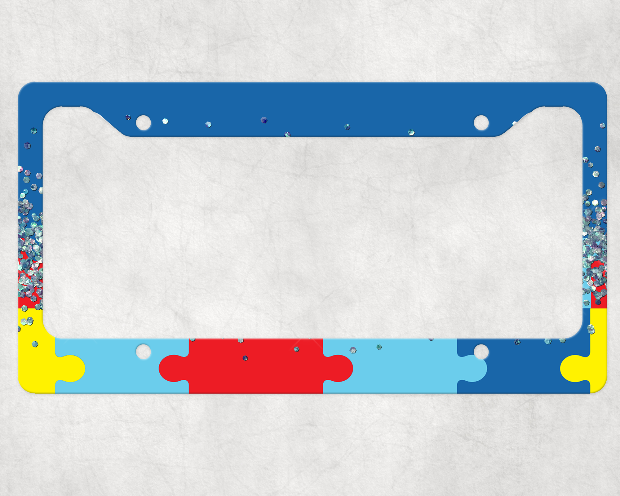 Glitter & Puzzle License Plate Frame Aluminum Mockup