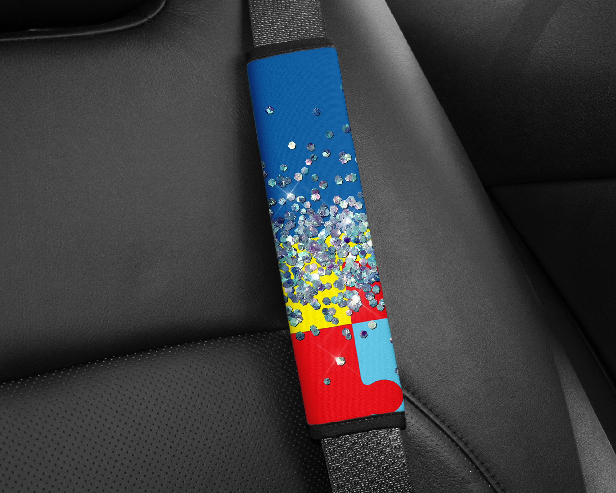 Glitter & Puzzle Piece Neoprene Seat Belt Cover Mockup