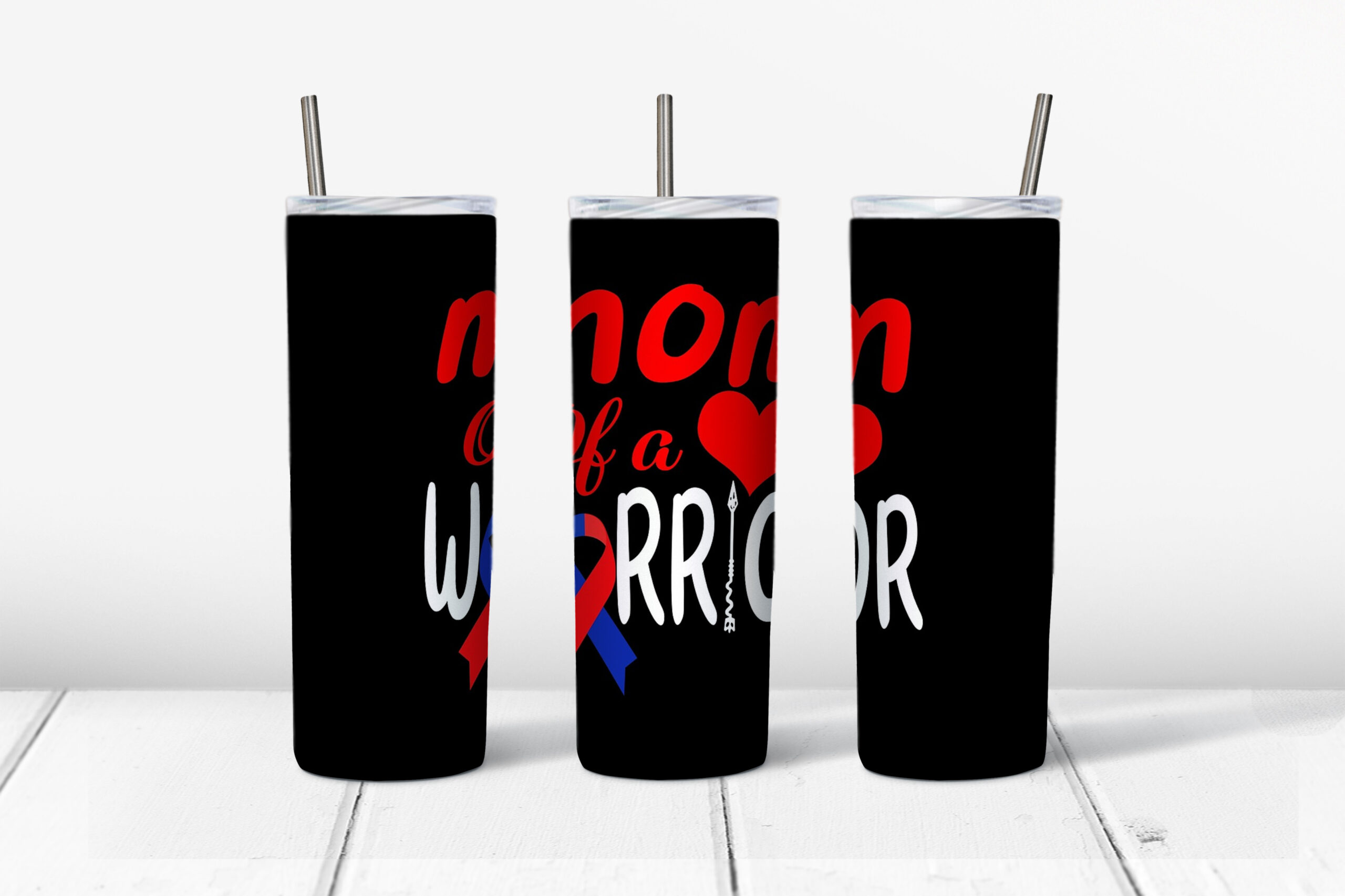 Mom Of A Warrior Stainless Steel Tumbler Mockup