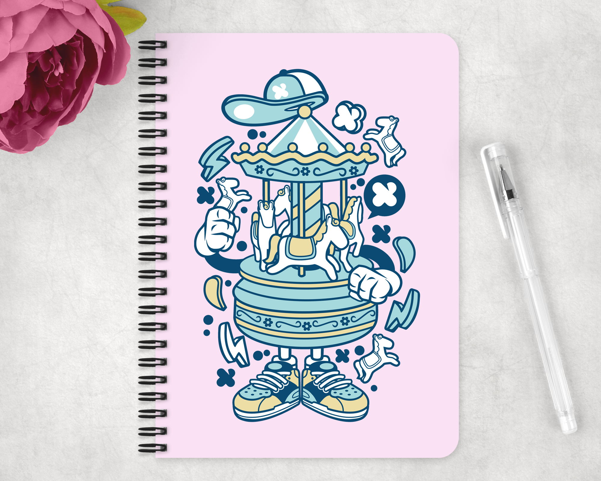Carousel Guy Spiral Notebook Mockup