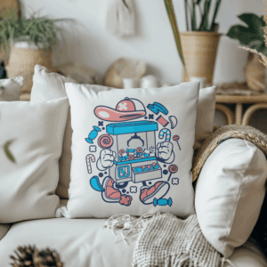 Claw Machine Kid Throw Pillow Mockup
