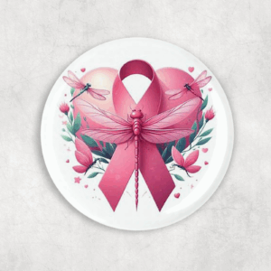 Pink Ribbon & Dragon Fly Button Mockup