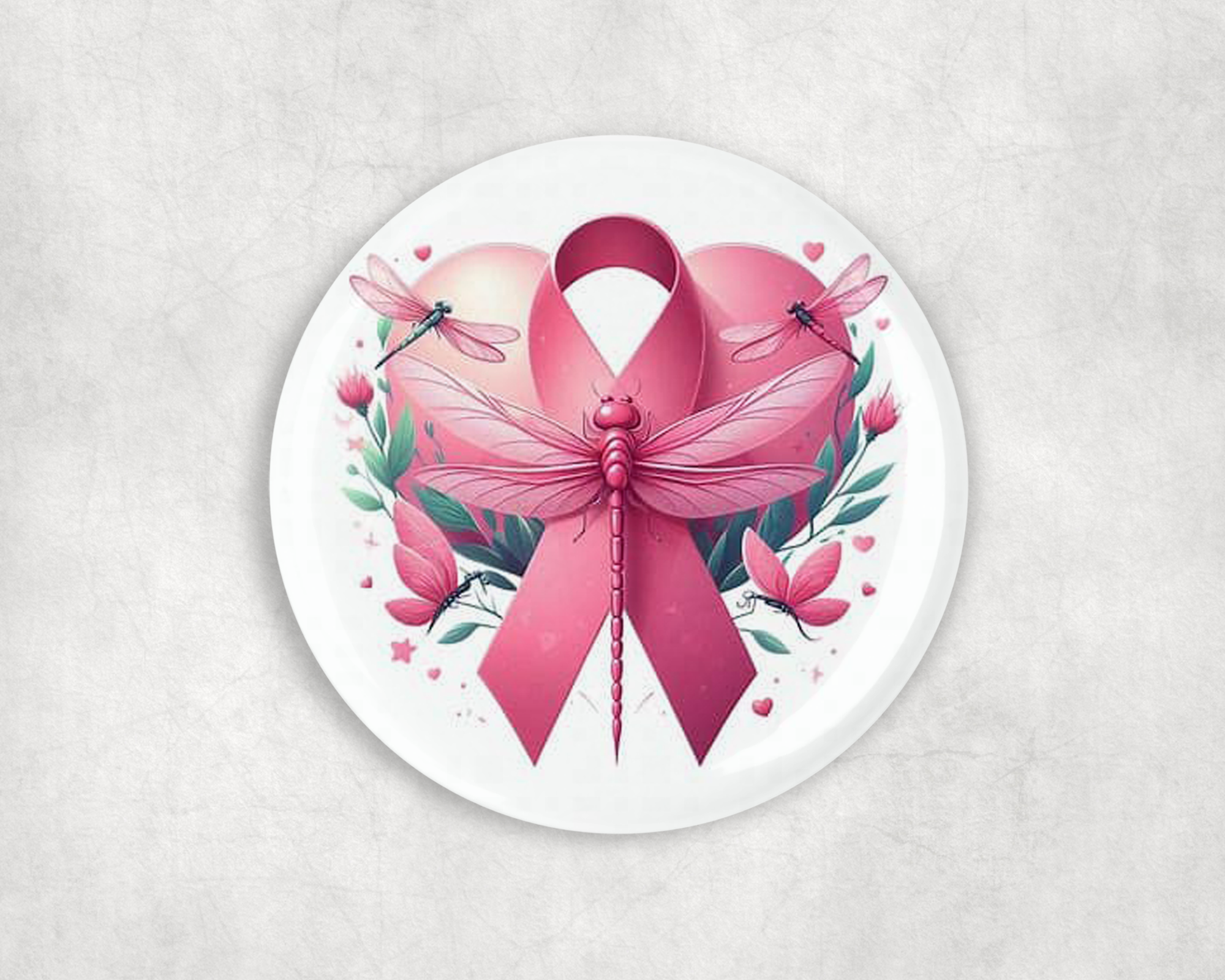 Pink Ribbon & Dragon Fly Button Mockup