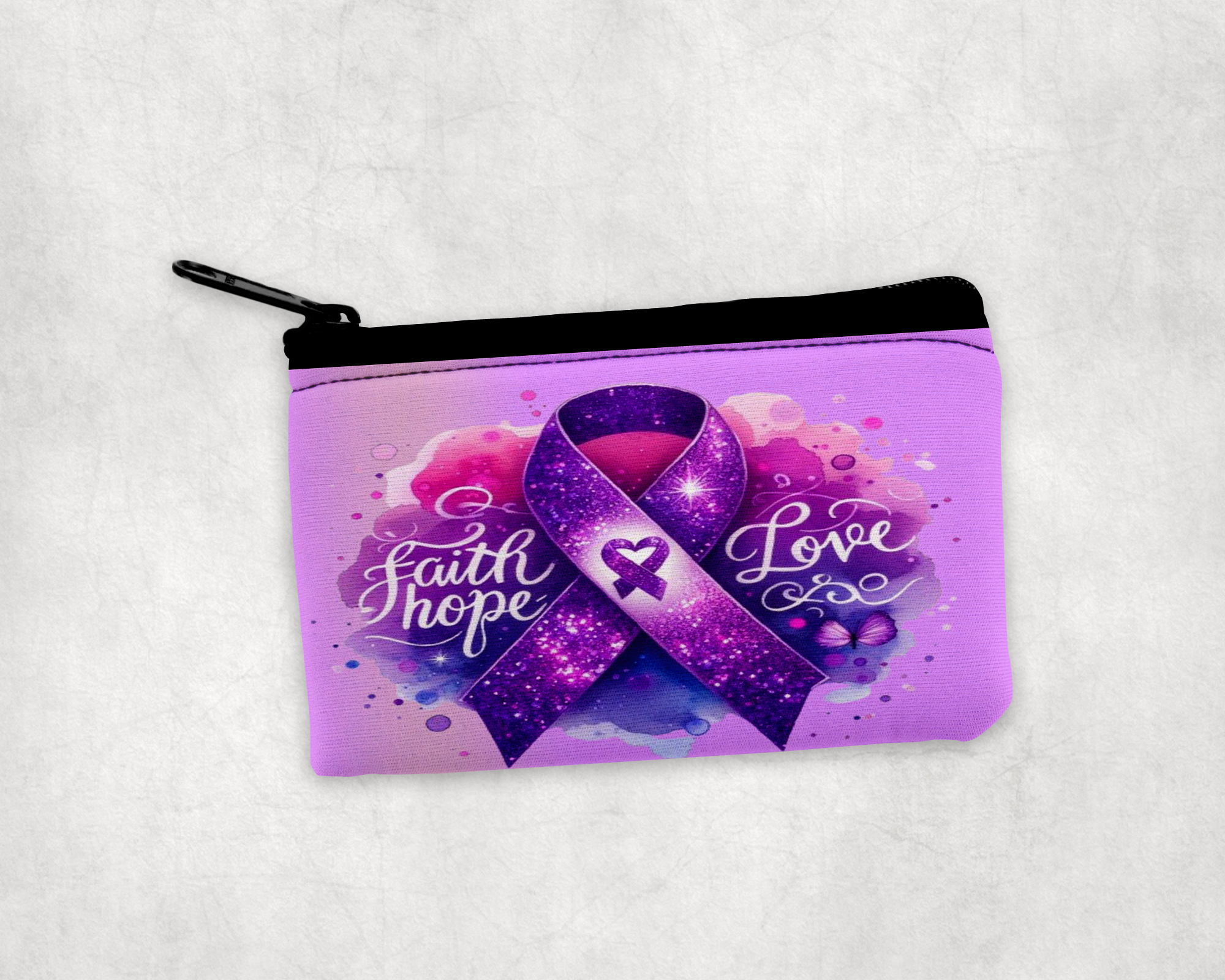 Faith Hope Love Purple Ribbon Coin Pouch Mockup