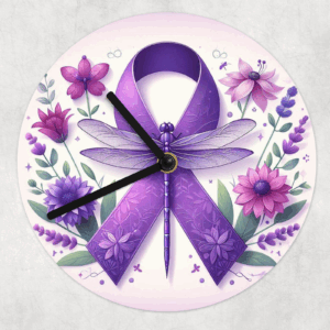Purple Ribbon & Dragonflies Clock Mockup