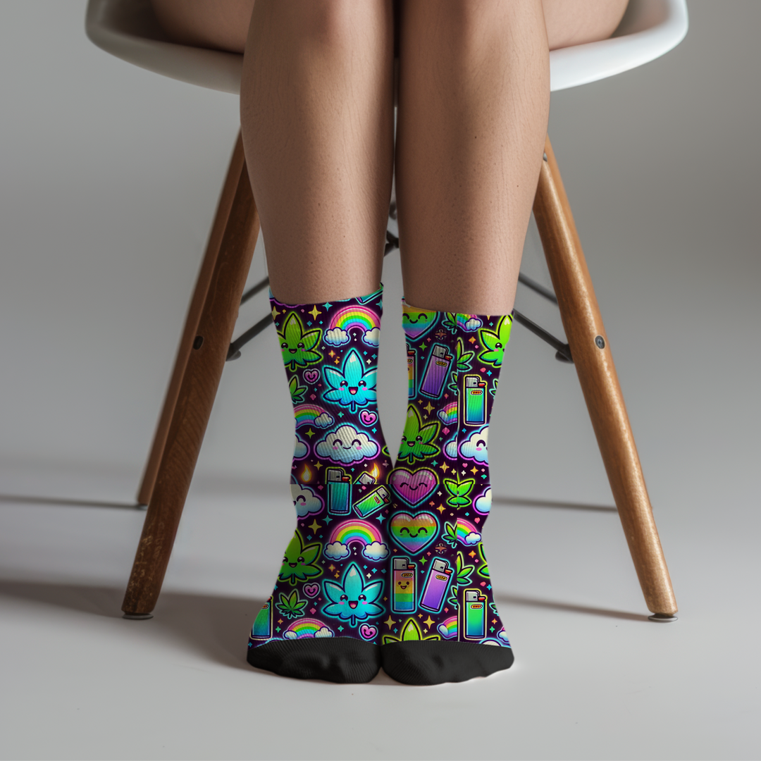 Kawaii Cannabis Socks Mockup