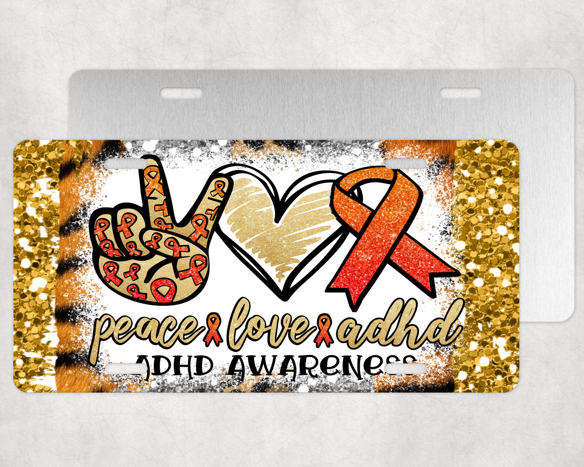 Peace Love ADHD Ribbon License Plate Mockup