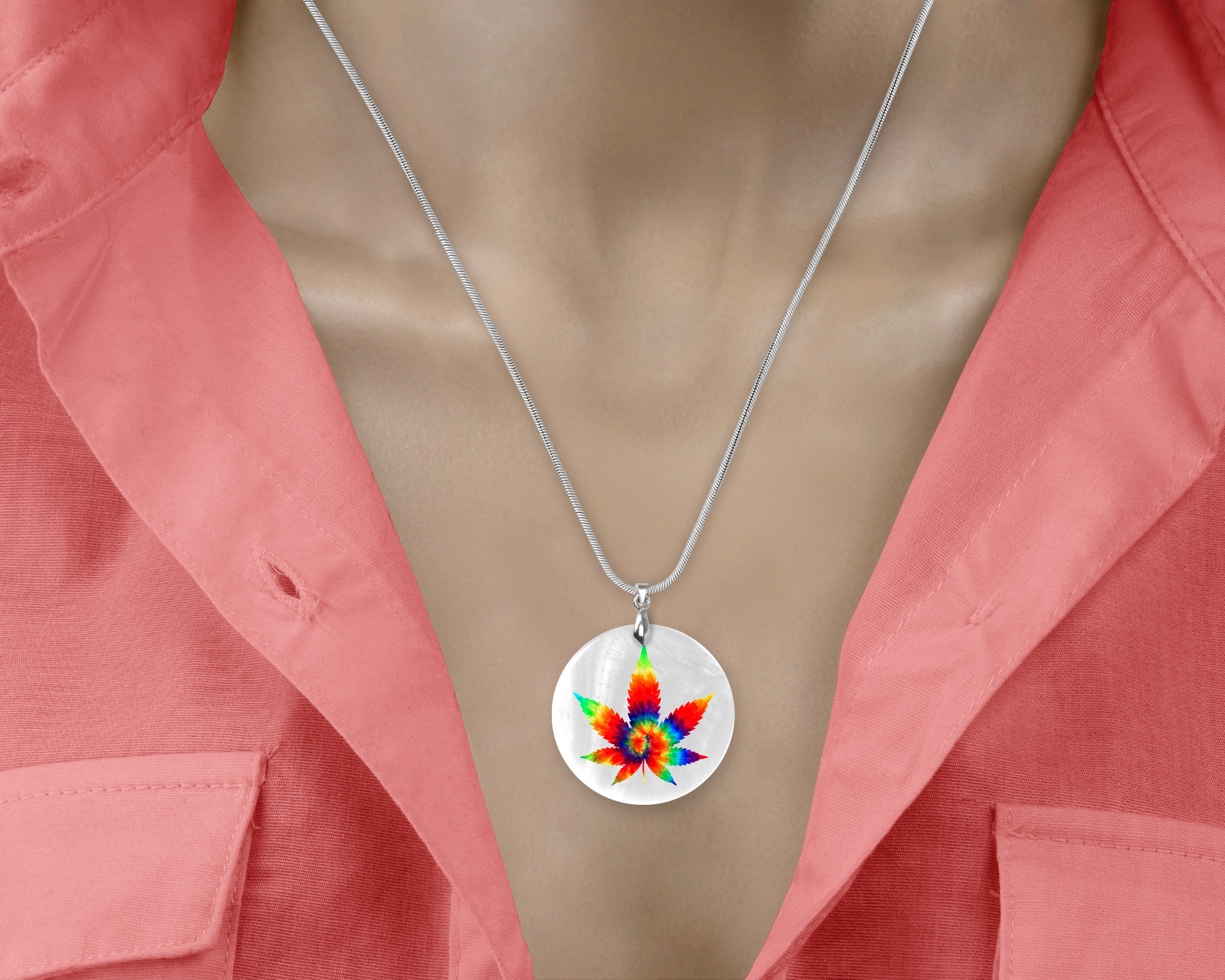 Rainbow pot leaf necklace mockup