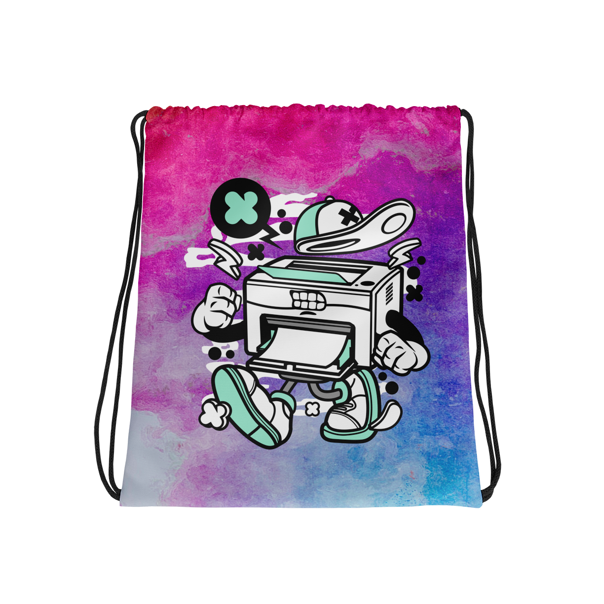 Cartoon Printer Character Drawstring Bag Mockup