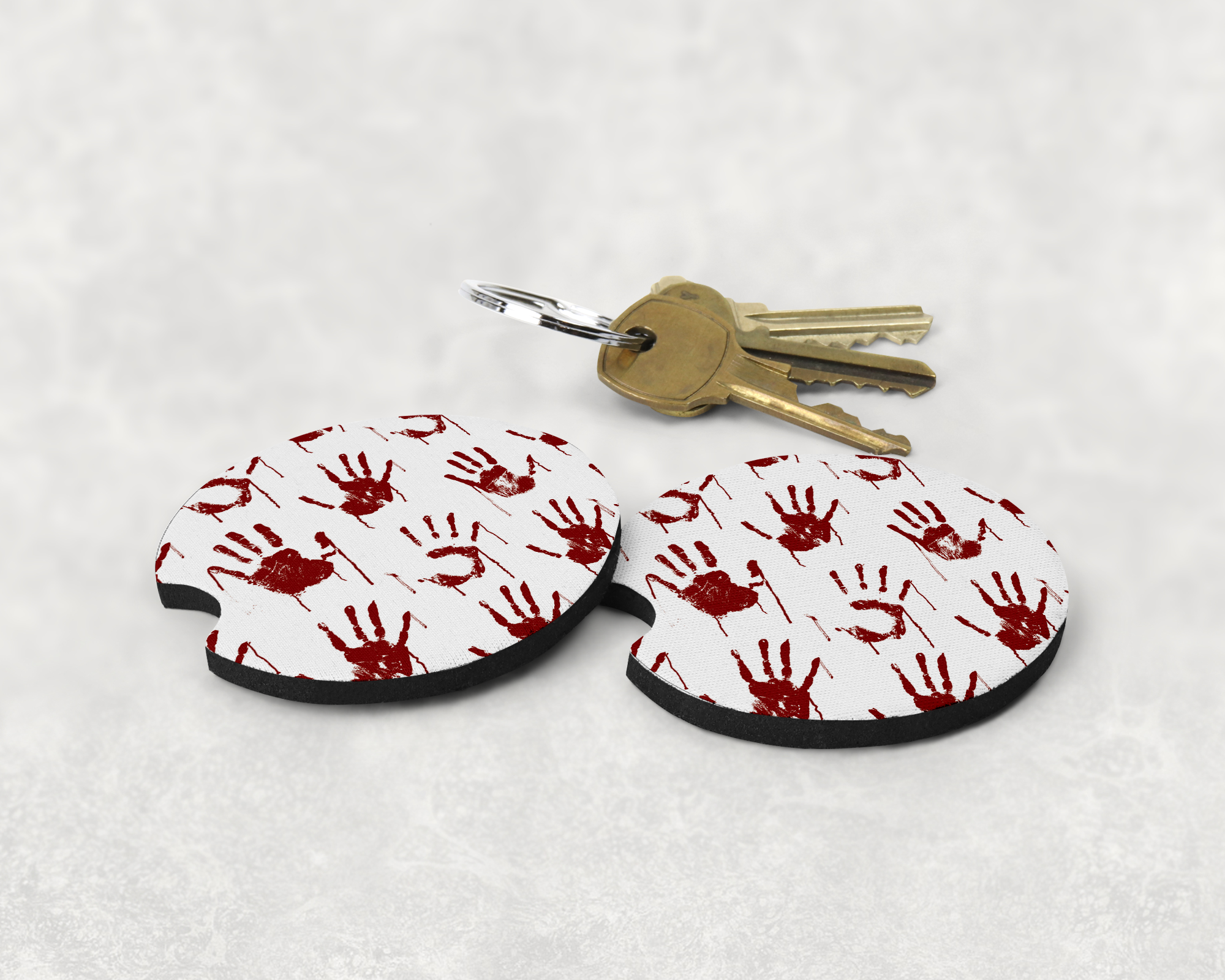Blood Handprint Car Coasters Mockup