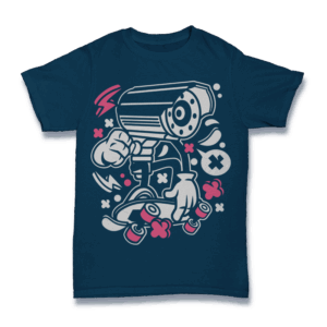 Cartoon Skateboarding Security Camera Character Shirt Mockup