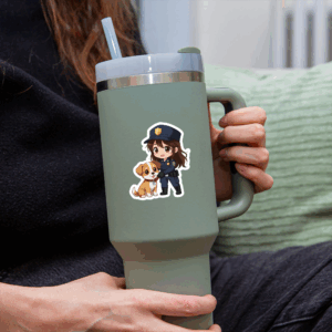Chibi Girl Animal Control Officer Sticker Mockup