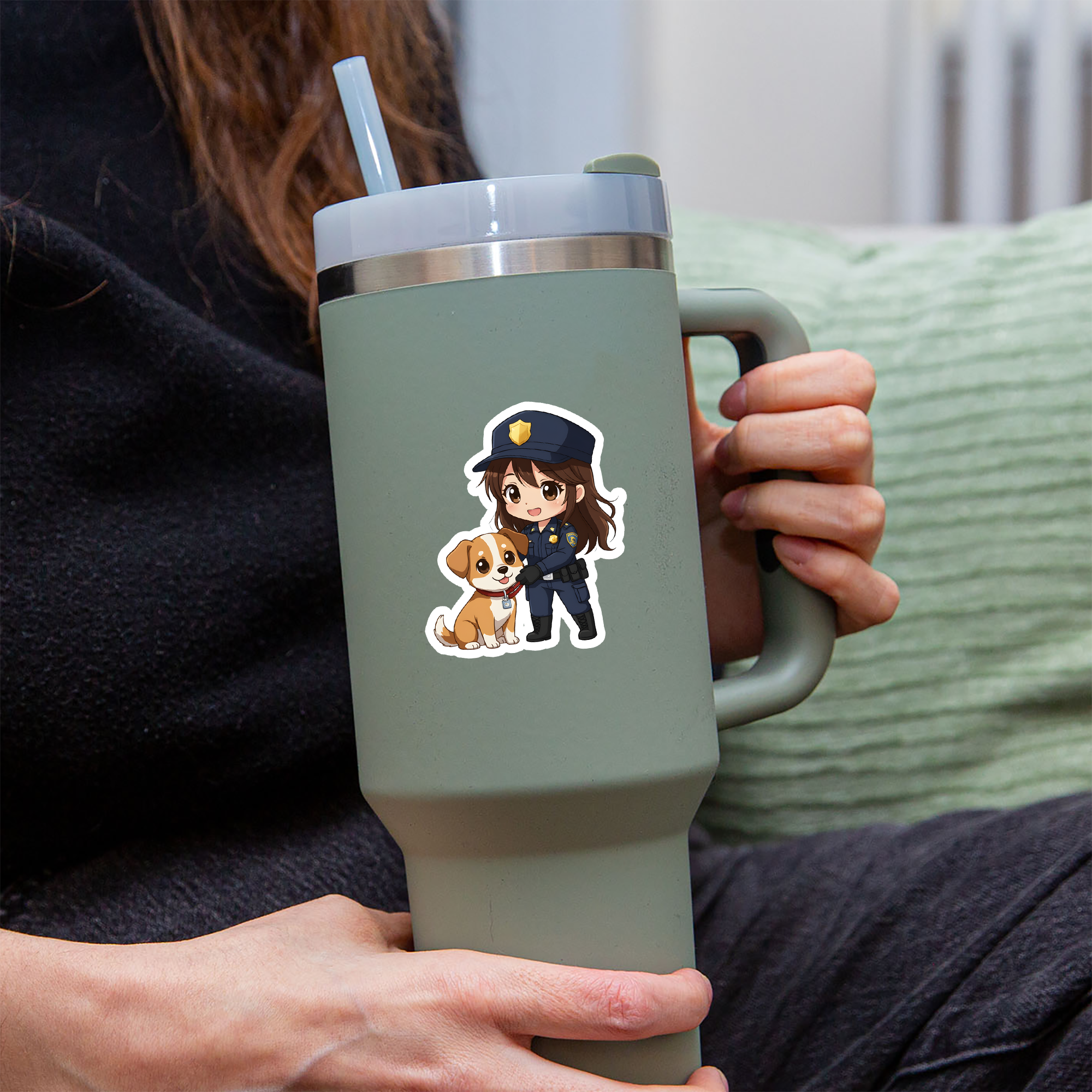 Chibi Girl Animal Control Officer Sticker Mockup