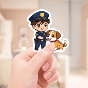 Chibi Animal Control Officer Sticker Mockup