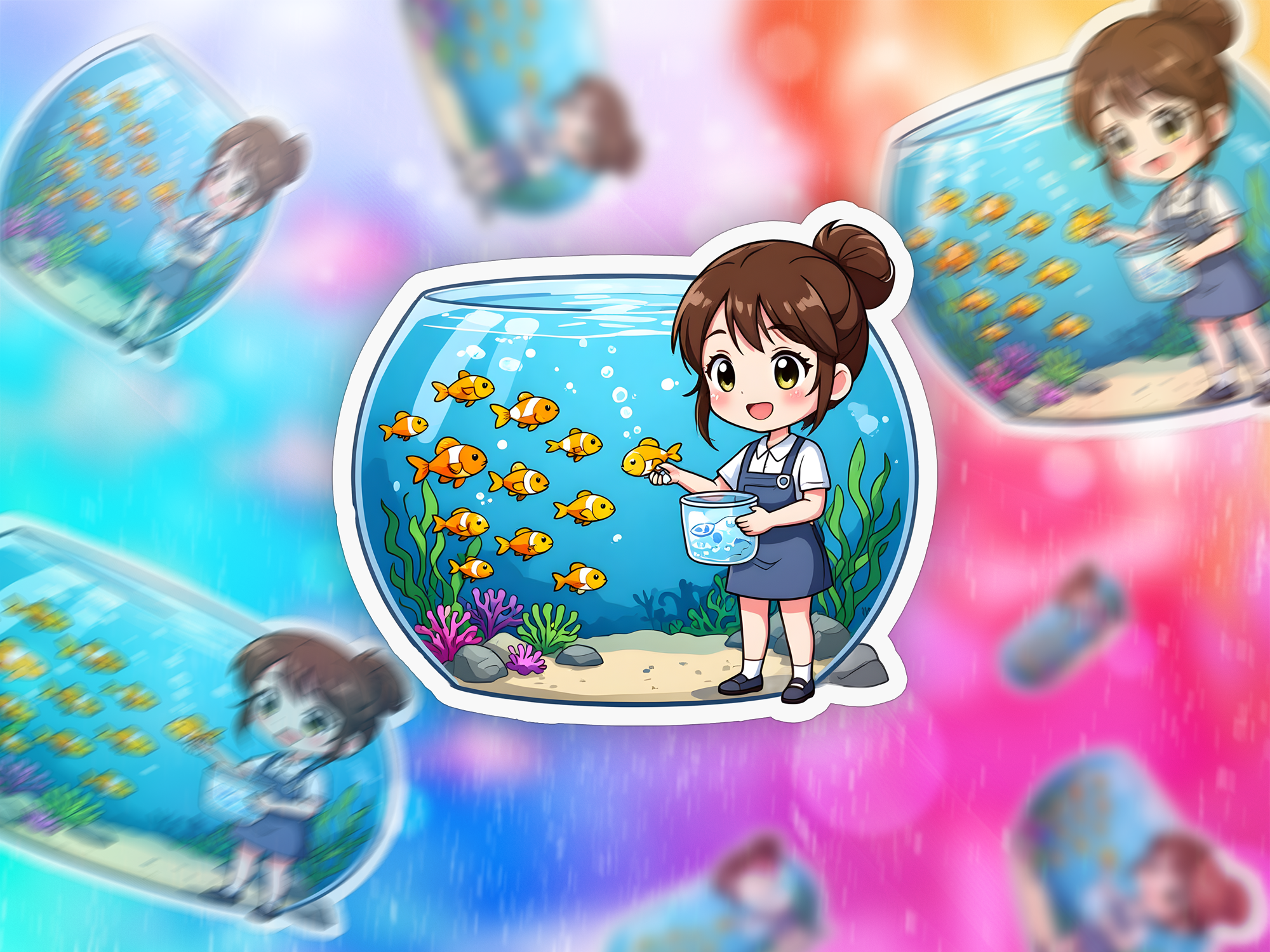 Chibi Aquarium Caretaker Sticker