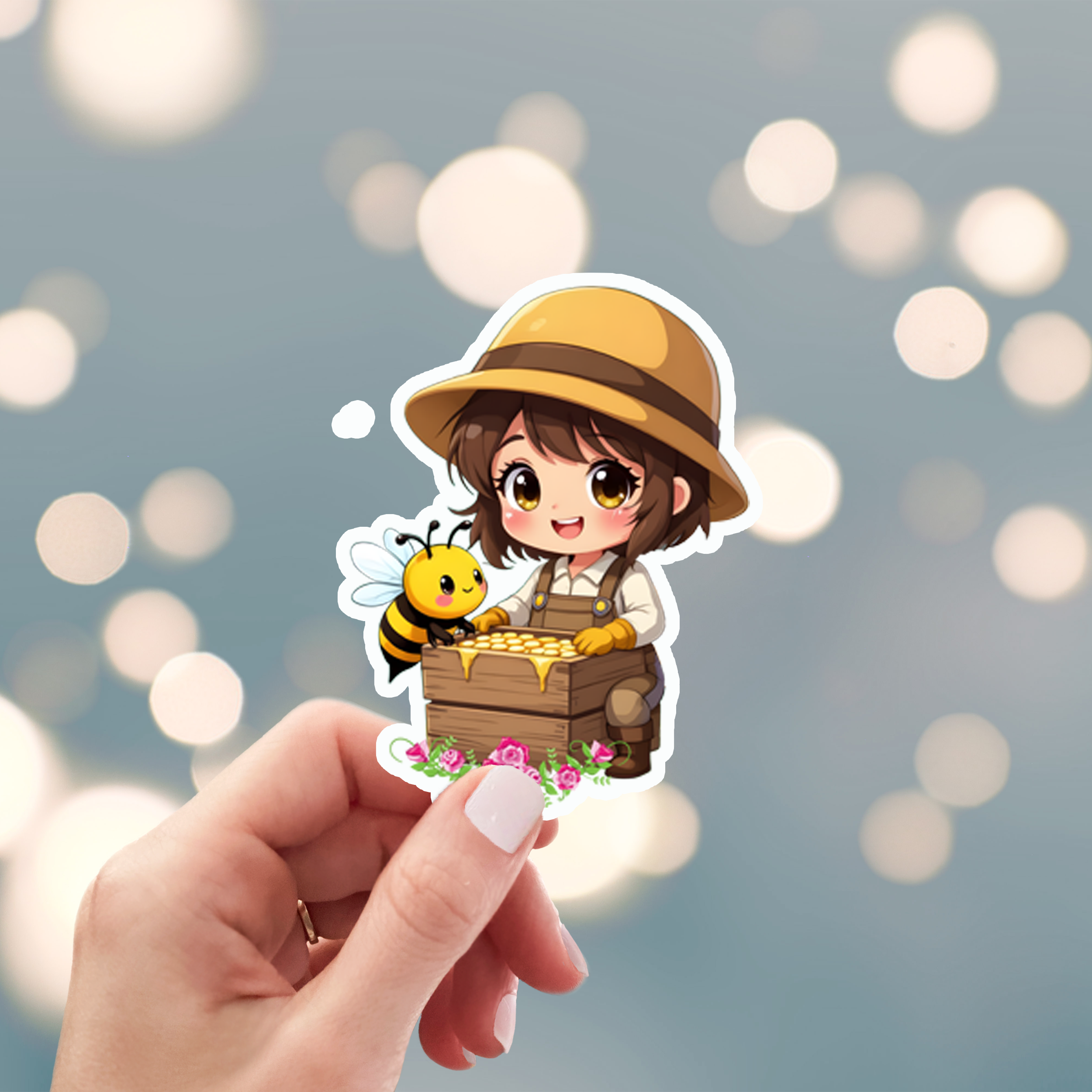 Chibi Beekeeper Sticker Mockup