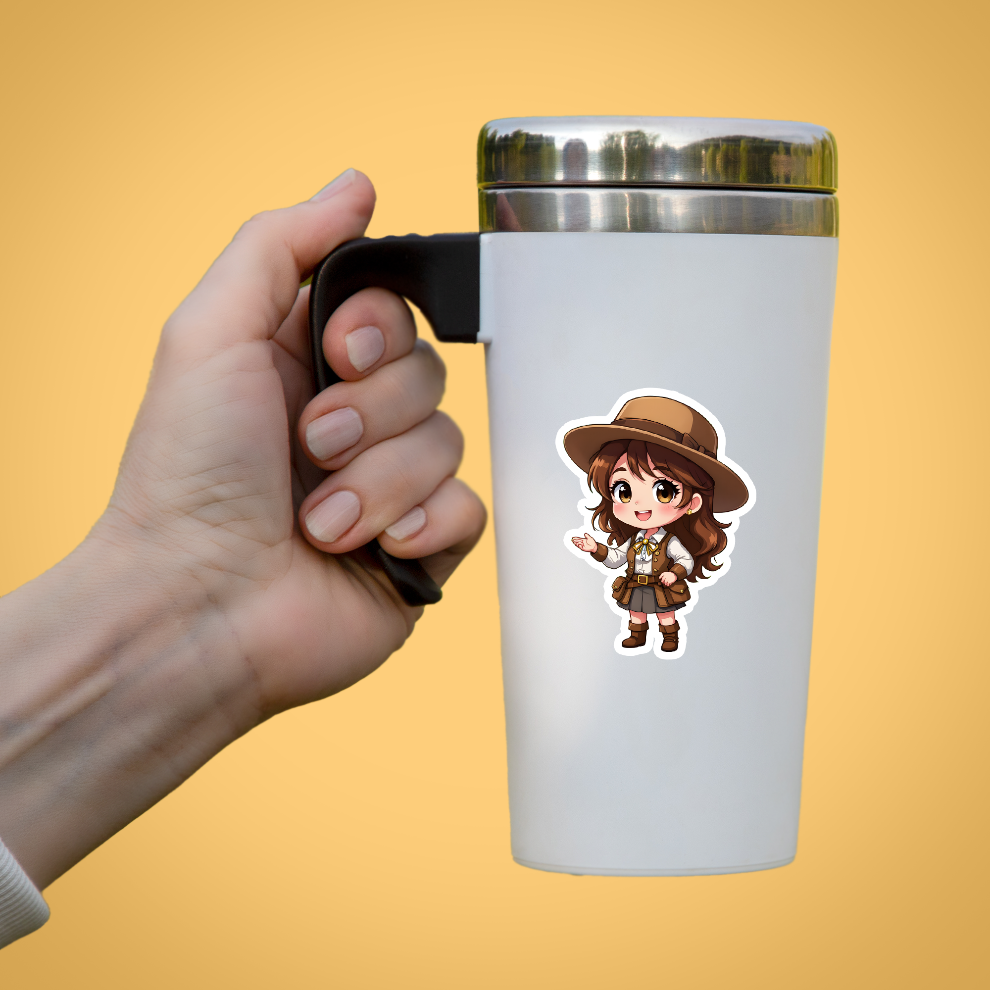 Chibi Tour Guide Sticker Mockup