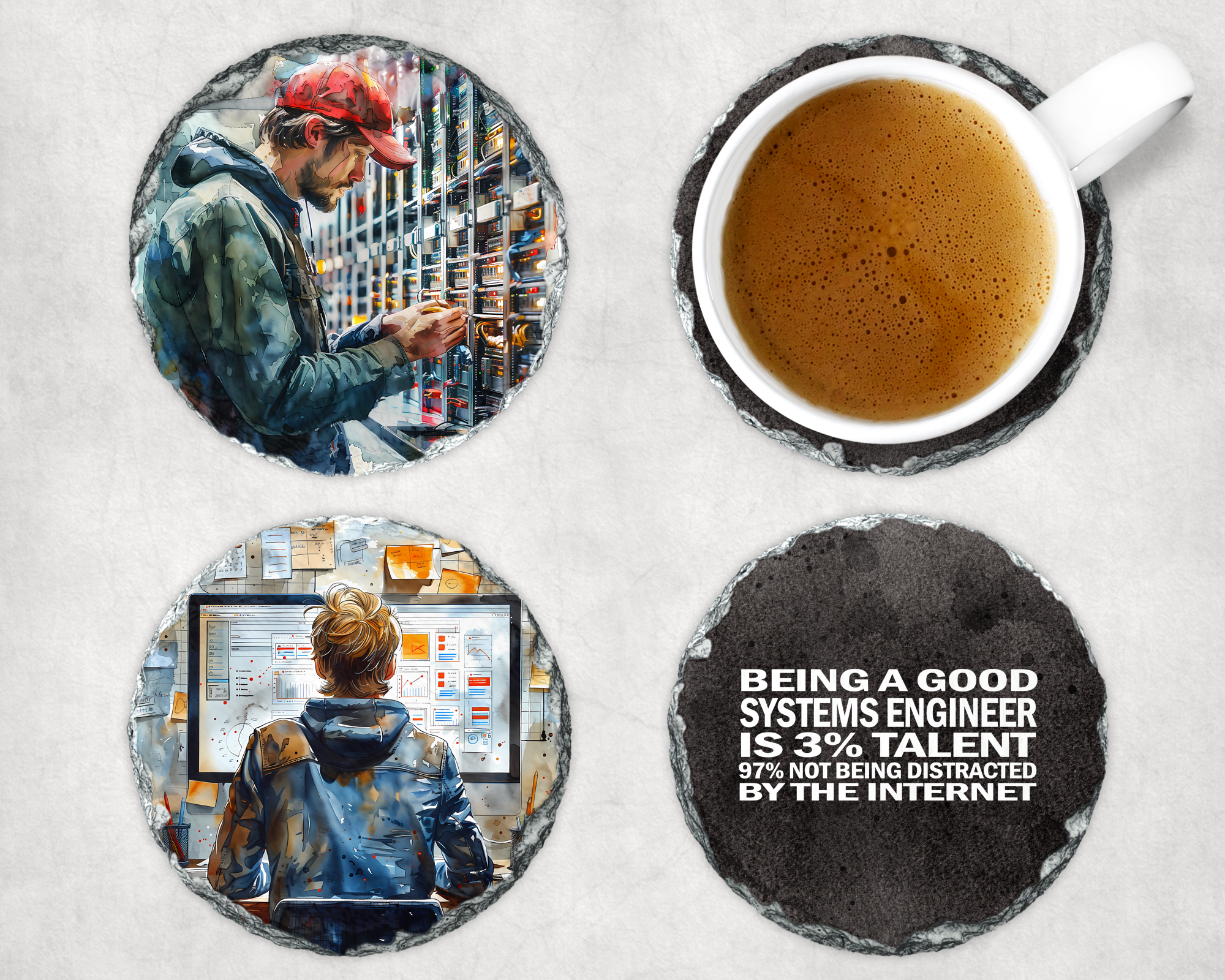 Computer engineer coasters mockup