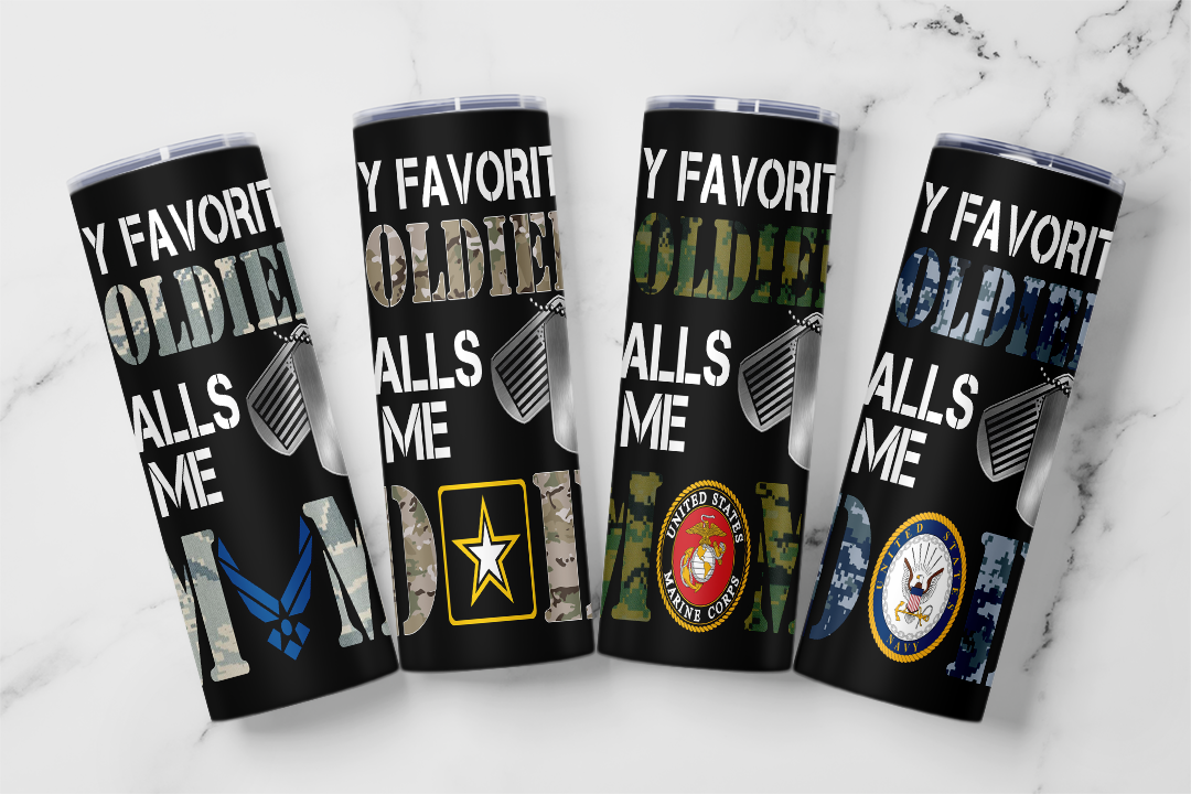 "My Favorite Soldier Calls Me" Personalized Tumbler Mockup