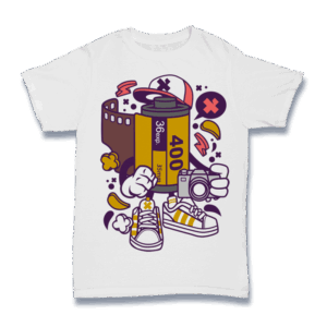 Cartoon Retro Film Roll Character Shirt Mockup