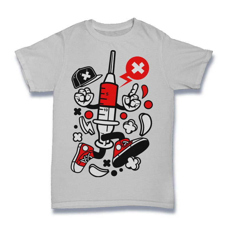 Cartoon Syringe Character Shirt Mockup
