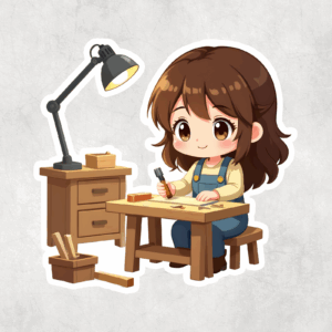 Chibi Female Woodworker Sticker Mockup