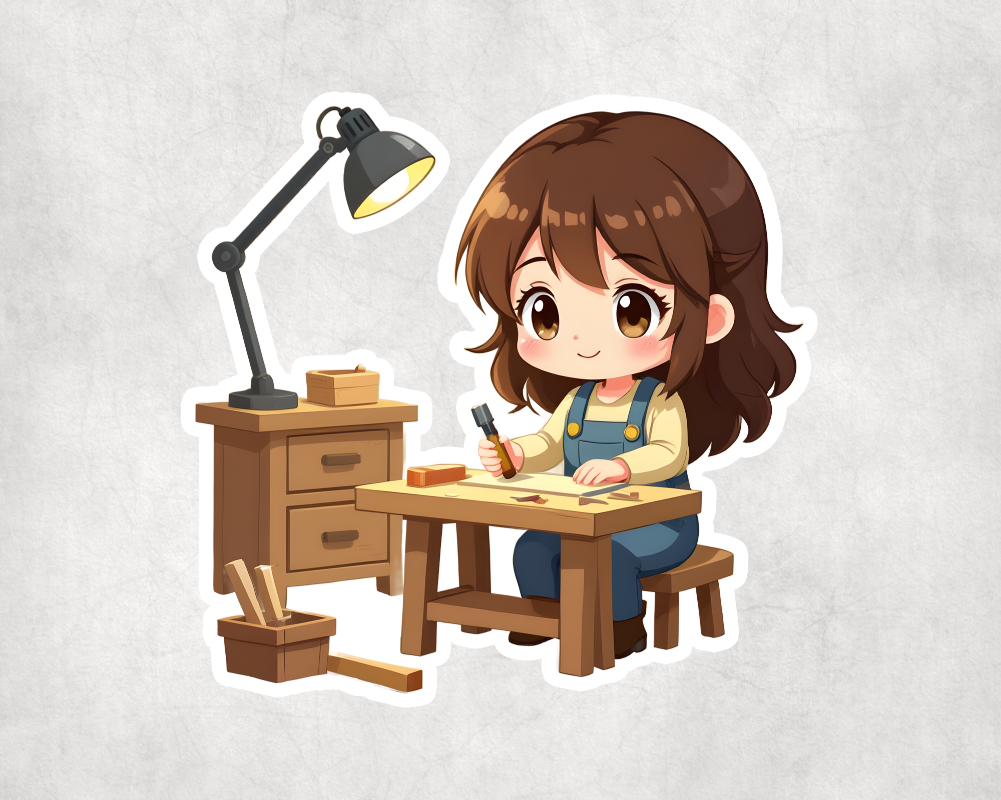 Chibi Female Woodworker Sticker Mockup