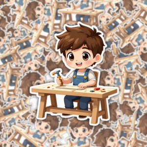 Chibi Male Carpenter Sticker Mockup