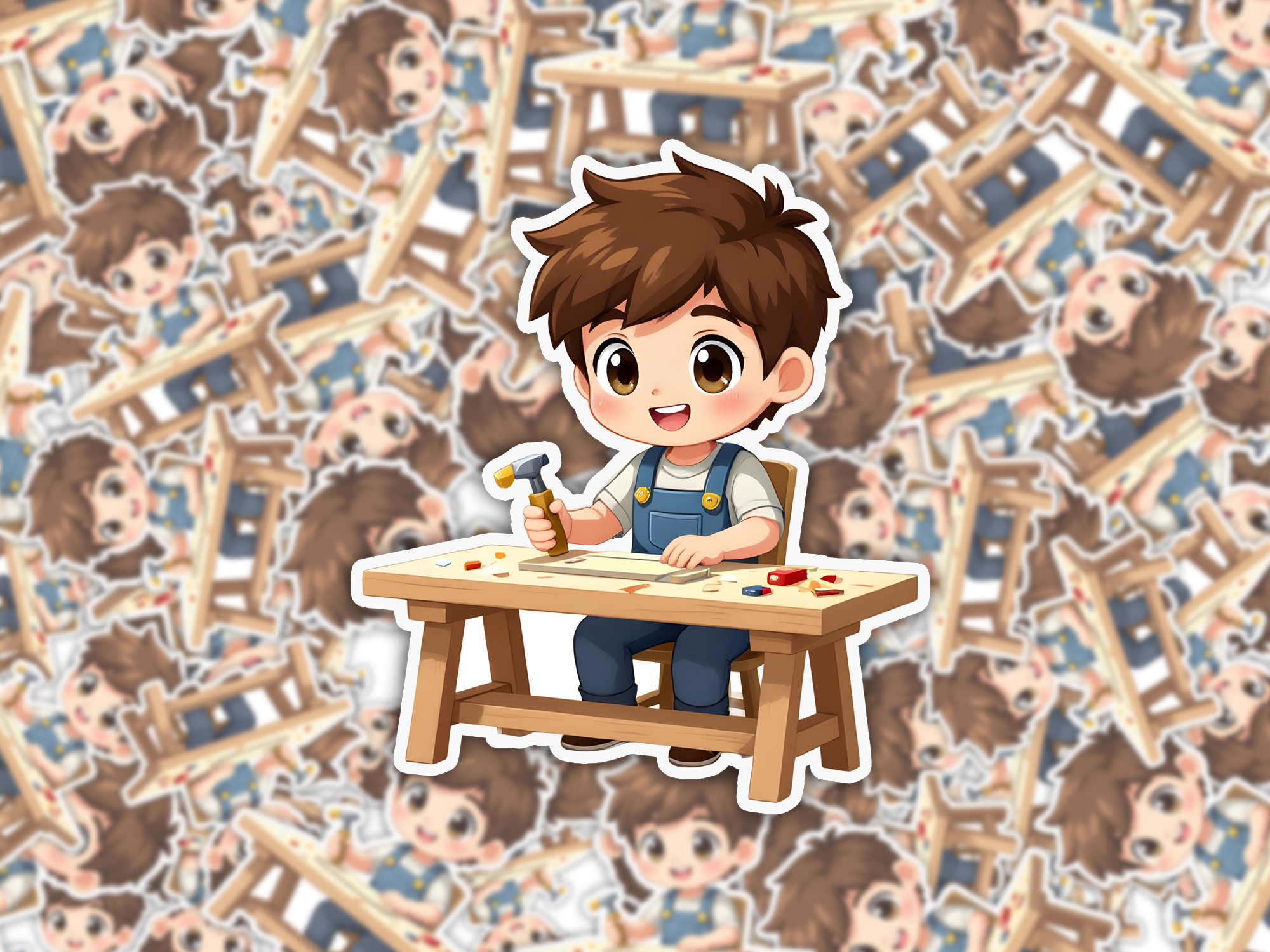 Chibi Male Carpenter Sticker Mockup