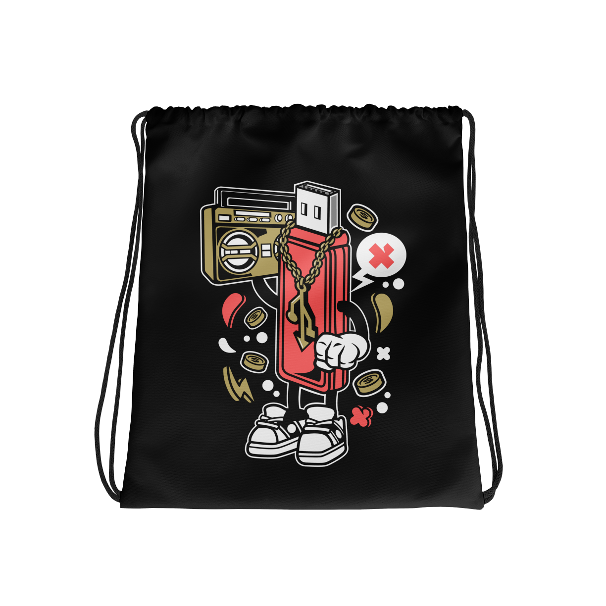 Cartoon USB Flash Drive Character Drawstring Bag Mockup
