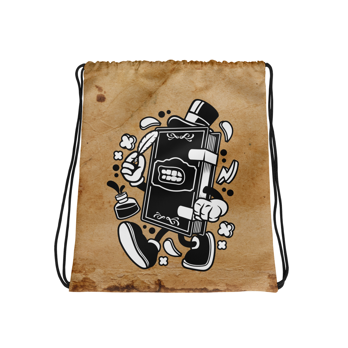 Vintage Old Book Character Drawstring Bag Mockup