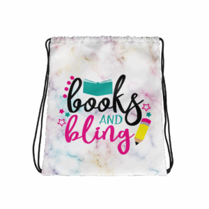Books and Bling Drawstring Bag Mockup