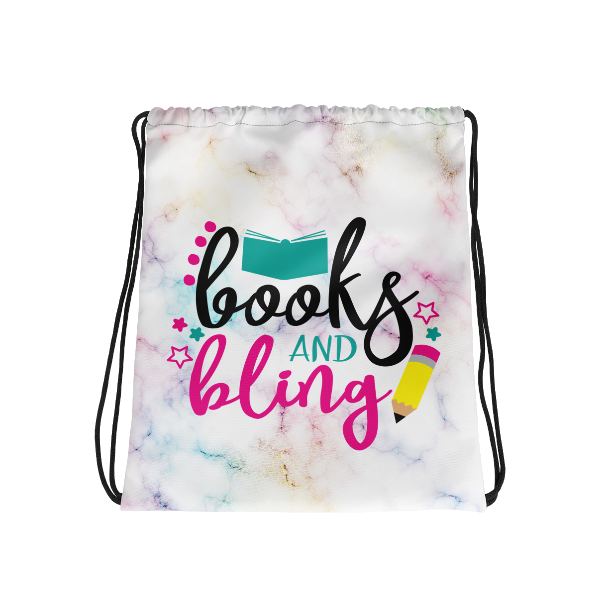 Books and Bling Drawstring Bag Mockup